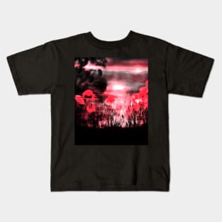 Red Flowers at Midnight Kids T-Shirt